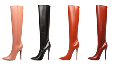 A colorful row of high heeled boots in various hues lined up neatly