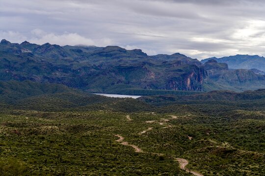 A long trail to Saguaro Lake in Arizona's Tonto National Forest. 