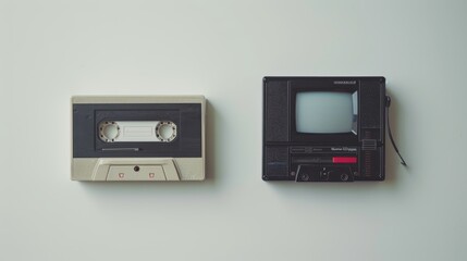Fototapeta na wymiar Audio cassette player flat top on white background
