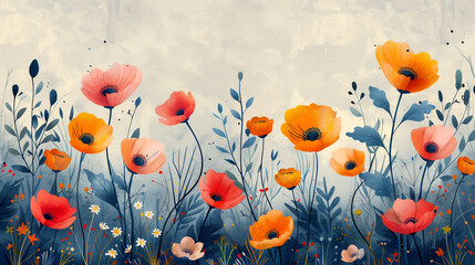 poppy flowers in the field - obrazy, fototapety, plakaty