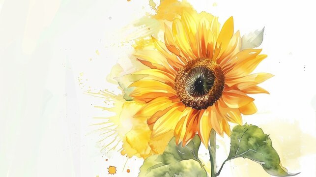 Beautiful yellow sunflower watercolor illustration in vibrant color toned. AI generated