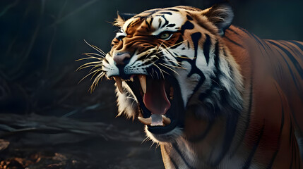 Closeup of tiger angry face wildlife - Ai Generated
