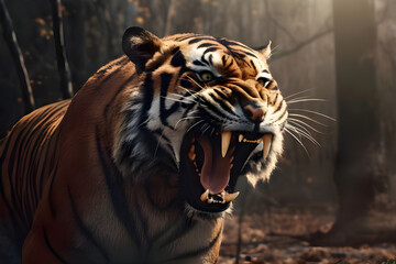 Closeup of tiger angry face wildlife - Ai Generated