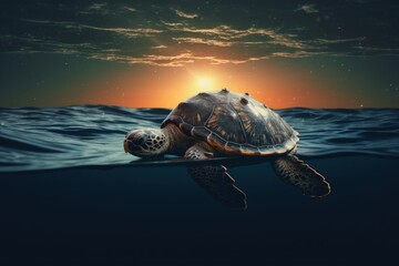 Turtle Underwater - obrazy, fototapety, plakaty