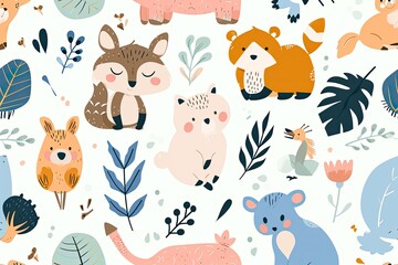 Animal pattern background with adorable animals and playful designs