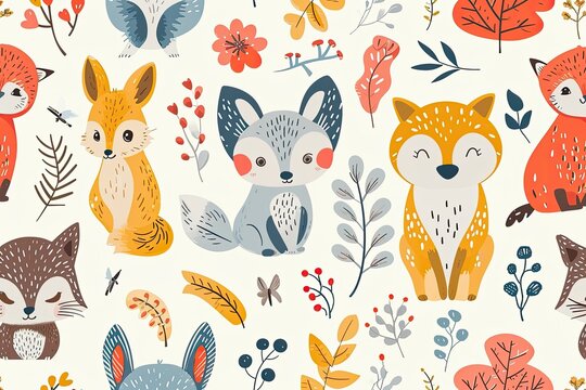 Animal pattern background with adorable animals and playful designs