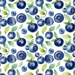 Seamless floral pattern with blueberries on a white background