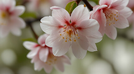 Delicate flowers in spring Sakura In soft vanilla light .Generative AI