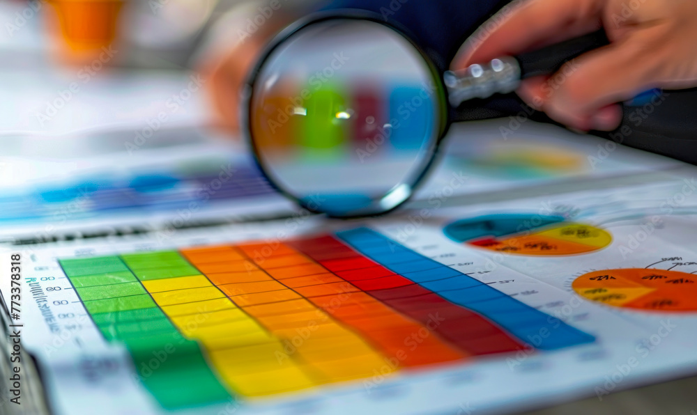 Poster focused analysis of business data with color-coded bar graphs, demonstrating sales performance on an