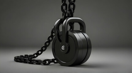 1 ton weight with black chain . 3D illustration. Generative AI

