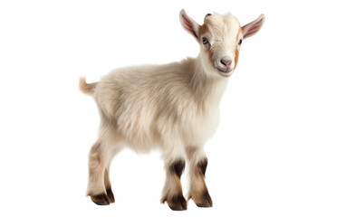 Small goat gracefully standing on a pristine white floor