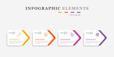 Vector infographic design of 4 steps of work process. Graphics for business and educational concepts, can be used for presentations. Workflow outline Process diagram flow chart data graph