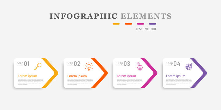 Vector infographic design of 4 steps of work process. Graphics for business and educational concepts, can be used for presentations. Workflow outline Process diagram flow chart data graph