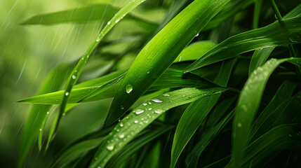 Zbliżenie na zielone liście bambusa - obrazy, fototapety, plakaty