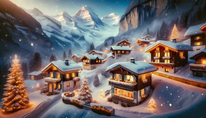 Zelfklevend Fotobehang Quaint Alpine Village during Winter Season in Swiss Alps © Generative