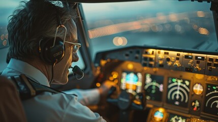 A man sitting in the cockpit of a plane, reviewing instruments and checklists before takeoff - obrazy, fototapety, plakaty