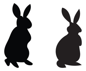 Fototapeta premium Set of silhouettes of rabbits. Collection of rabbits in various poses. Easter bunny. Vector illustration on a white background.