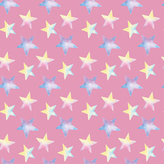 Seamless pattern. Watercolor unicorns pattern with rainbows and clouds. Cute watercolor texture