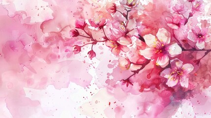 Beautiful cherry blossom flower watercolor splashes background,invitation wedding card. AI generated
