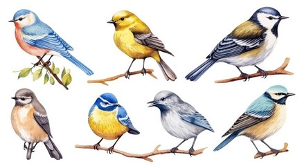 watercolor sketch of  colourful bird set