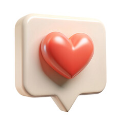 Chat icon with heart on a light background. The concept of modern dating. Receiving or sending love letters. Dating in the social network. Modern love. Copy space. 3D.