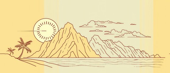 simple line drawing with mountains and the sun
