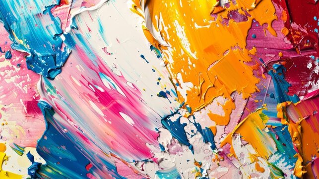 Abstract background with colorful brushstrokes and paint splatters, oil painting