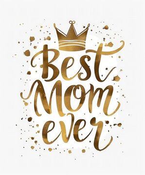 Mother appriciation quote written by golden colour with a crown on top and white background. Best Mom ever