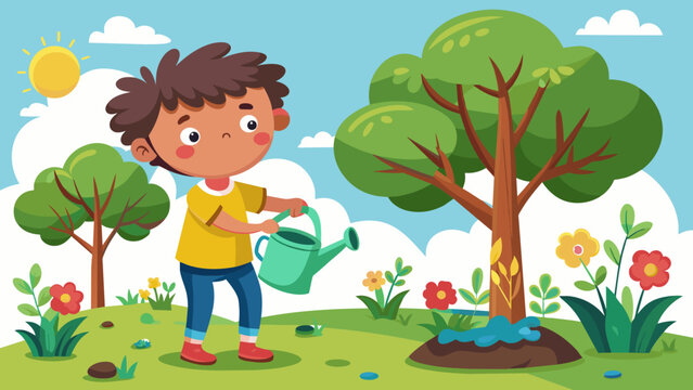 a-child-watering-trees