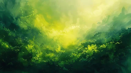 Fotobehang Abstract green landscape wallpaper, nature-inspired background illustration, digital painting © Jelena