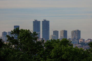 Beautiful houses and city streets, public place in Turkey, on a summer sunny day