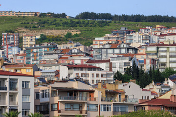 Beautiful houses and city streets, public place in Turkey, on a summer sunny day