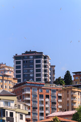 Beautiful houses and city streets, public place in Turkey, on a summer sunny day