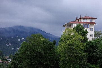 Obraz premium Beautiful houses and city streets, public place in Turkey, on a summer sunny day