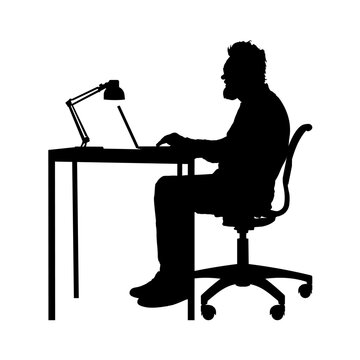 recommend clip art: silhouette of man working on laptop at desk - vector illustration