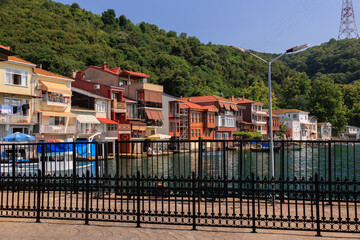 Naklejka premium Beautiful houses and city streets, public place in Istanbul, on a summer sunny day