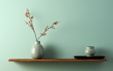 Two elegant vases sit gracefully on a wooden shelf, creating a charming display