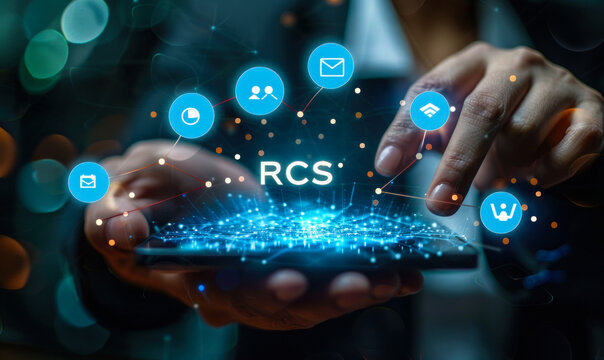 Business Executive Interacting with Rich Communication Services (RCS) Concept on Digital Interface
