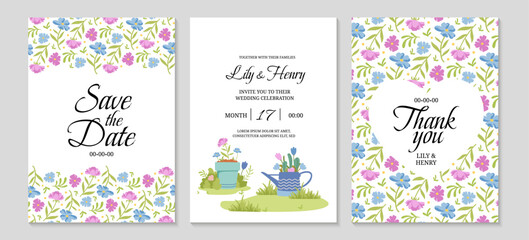 Rustic garden wedding invitation. Spring wedding posters template. Background for greeting cards.