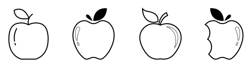 Apple icon set Apple icon collection - vector outline and silhouette Apple line icon nutrition vector flat fruit. Apple stroke outline icon illustration logo