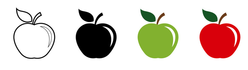 Apple icon set Apple icon collection green and red - vector outline and silhouette Apple line icon nutrition vector flat fruit. Apple stroke outline icon illustration logo