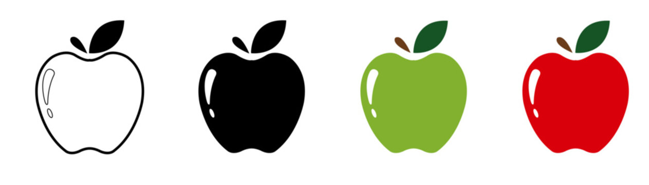 Apple icon set Apple icon collection green and red - vector outline and silhouette Apple line icon nutrition vector flat fruit. Apple stroke outline icon illustration logo