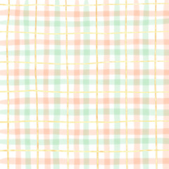 Gold Orange Green Plaid Gingham Check Hand Drawn Background Overlay