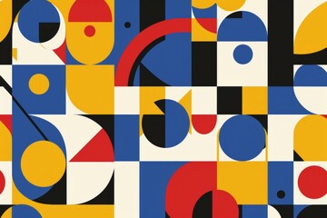 Abstract geometric pattern, playful shapes, primary colors, childlike wonder