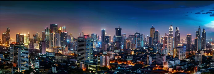 Gordijnen City of Bangkok, Sukhumvit skyline night shot panorama, AI Generative. © Miry Haval