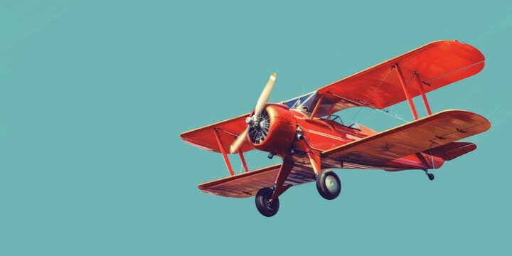 Red biplane airplane illustration on blue background