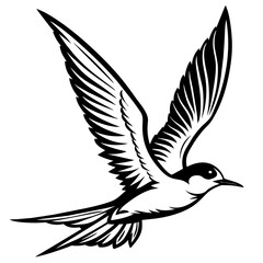 tern fly silhouette vector art illustration