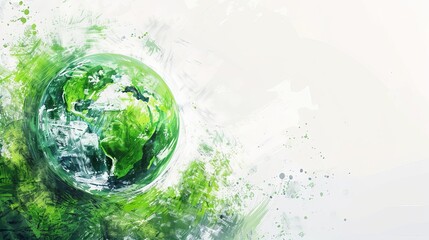 Conceptual illustration of a green planet Earth on a white background, symbolizing environmental awareness and the importance of Earth Day, digital painting