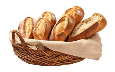 A woven basket brimming with assorted loaves of freshly baked bread