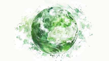 Conceptual illustration of a green planet Earth on a white background, symbolizing environmental awareness and the importance of Earth Day, digital painting